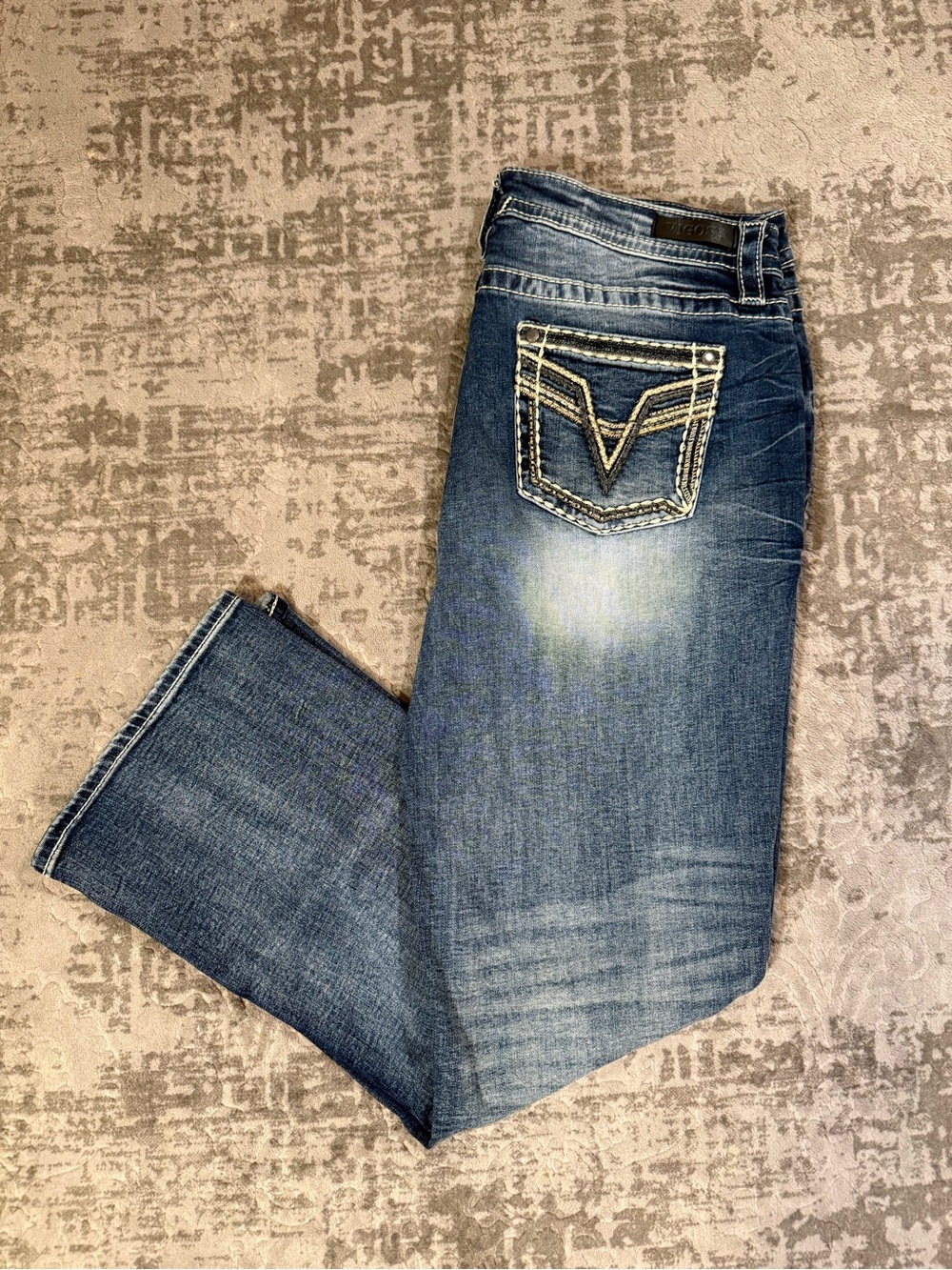 Vigoss Dark Wash Slim Boot Fit Embroidered Pocket Jeans Faded Blue Women's 14